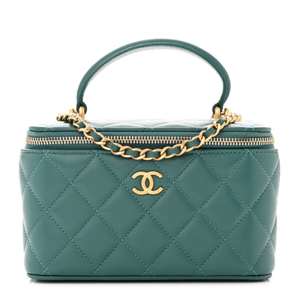 Chanel Lambskin Quilted Small Top Handle Vanity Case With Chain Green 1 of 11