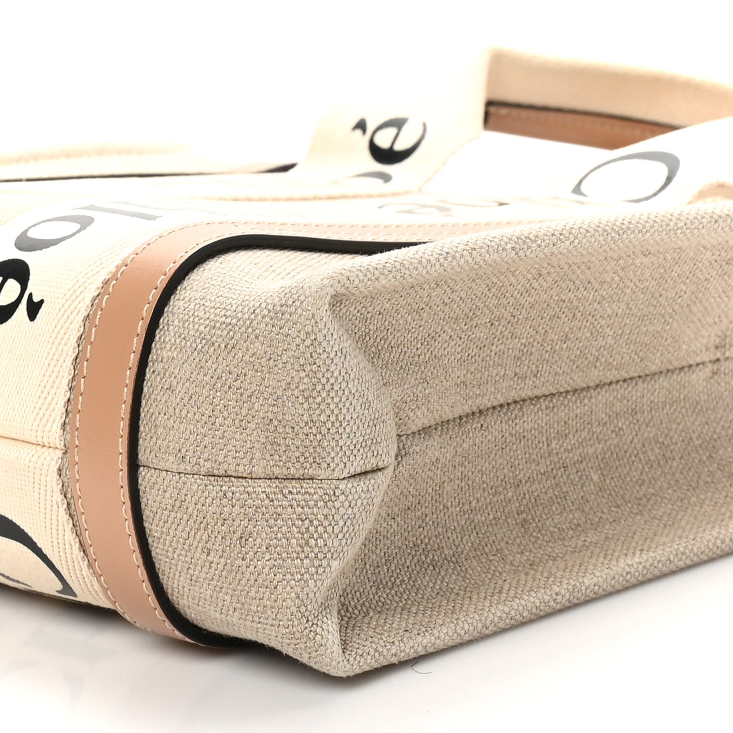 Linen Calfskin Small Woody Ribbon Tote With Strap White Light Brown