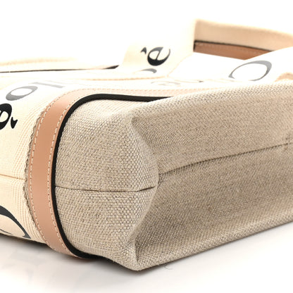 Chloe Linen Calfskin Small Woody Ribbon Tote With Strap White Light Brown 10 of 10