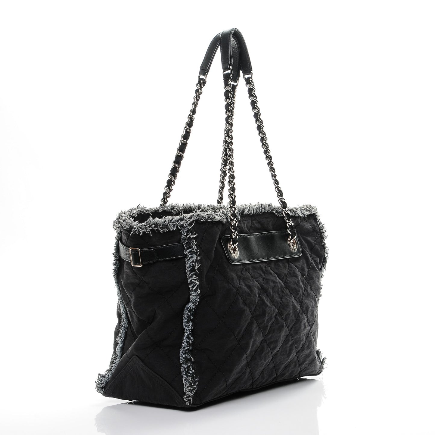 Canvas Stitched Tweed Large Tote Black