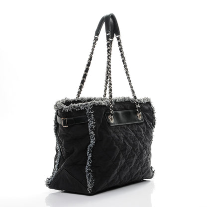 Chanel Canvas Stitched Tweed Large Tote Black 3 of 7