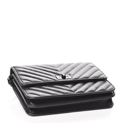 Chanel Aged Calfskin Chevron Quilted Reissue 2.55 Square Wallet On Chain WOC So Black 4 of 12