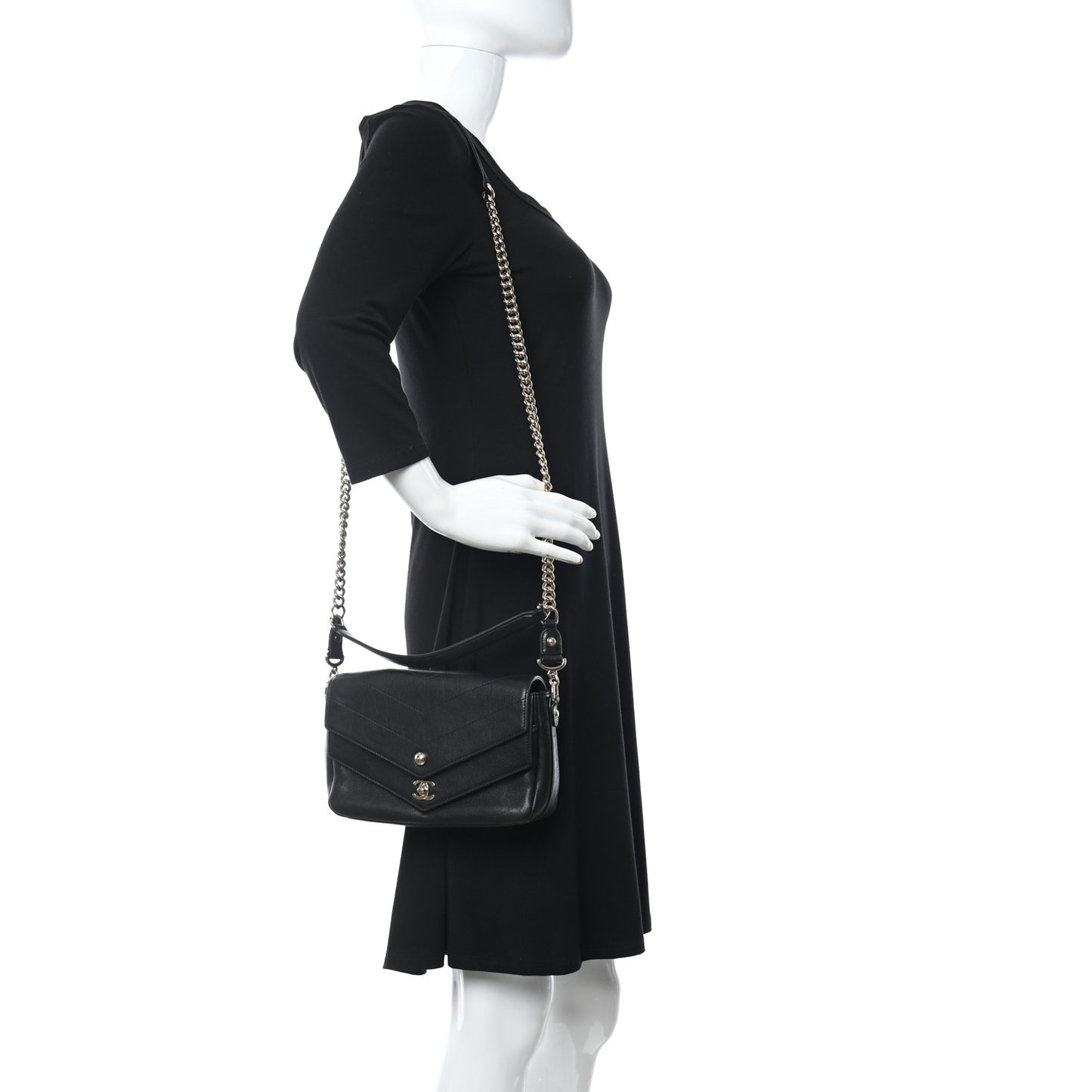 Sheepskin Chevron Quilted Mini Double Chevron Flap Black