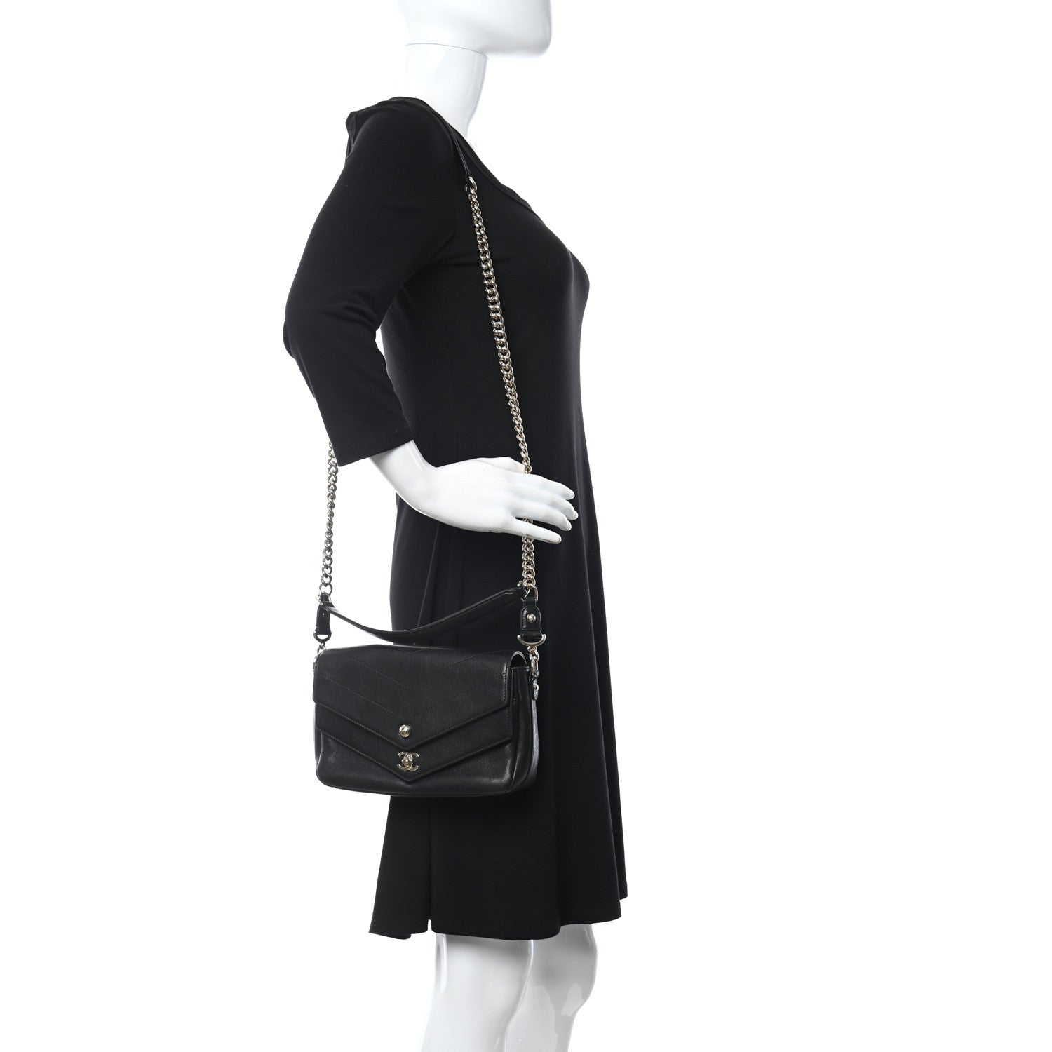 Chanel Sheepskin Chevron Quilted Mini Double Chevron Flap Black 2 of 11