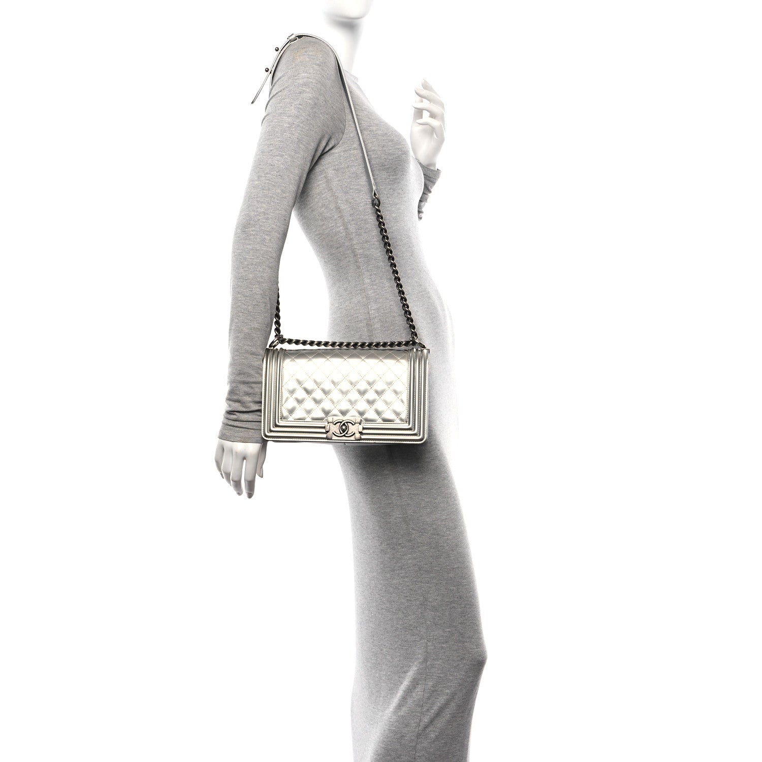 Chanel Metallic Patent Calfskin Quilted Medium Boy Flap Silver 2 of 10
