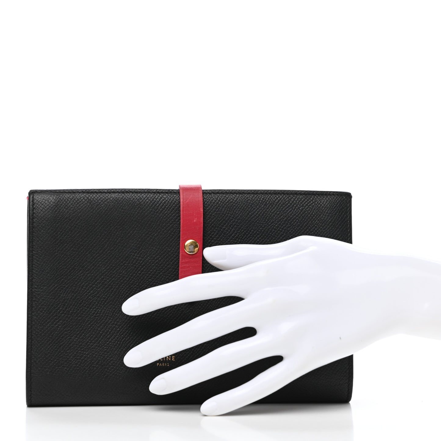 Grained Calfskin Large Multifunction Strap Wallet Black Pink