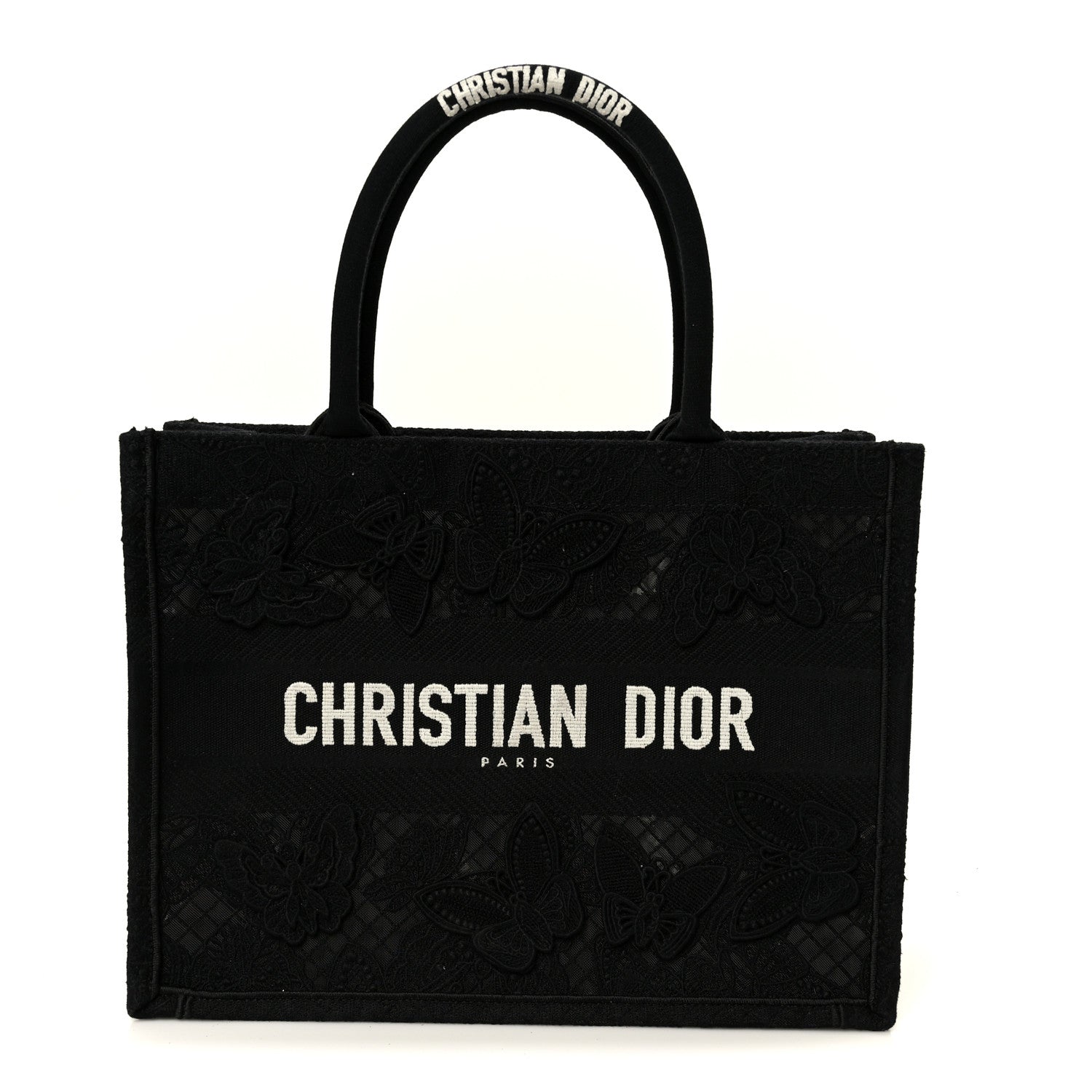 Christian Dior Embroidered 3D Macrame D-Lace Butterfly Medium Book Tote Black Multicolor 1 of 10