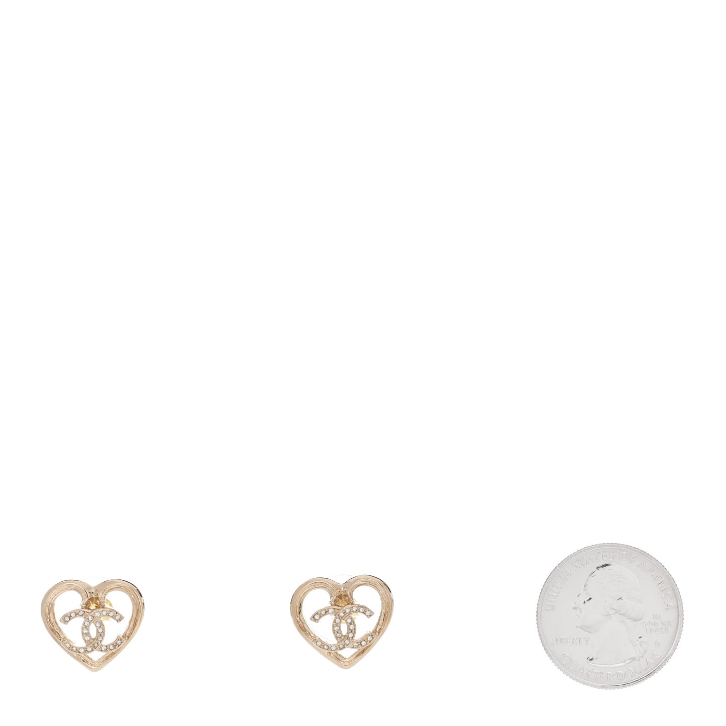 Metal Crystal CC Logo Heart Earrings Gold