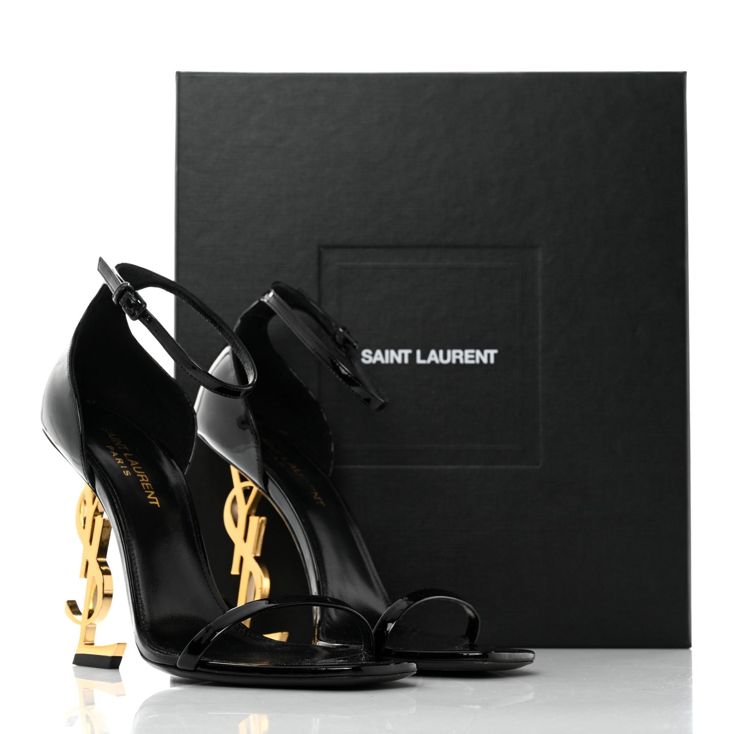 Patent Calfskin Opyum 110 Sandals 37.5 Black Gold
