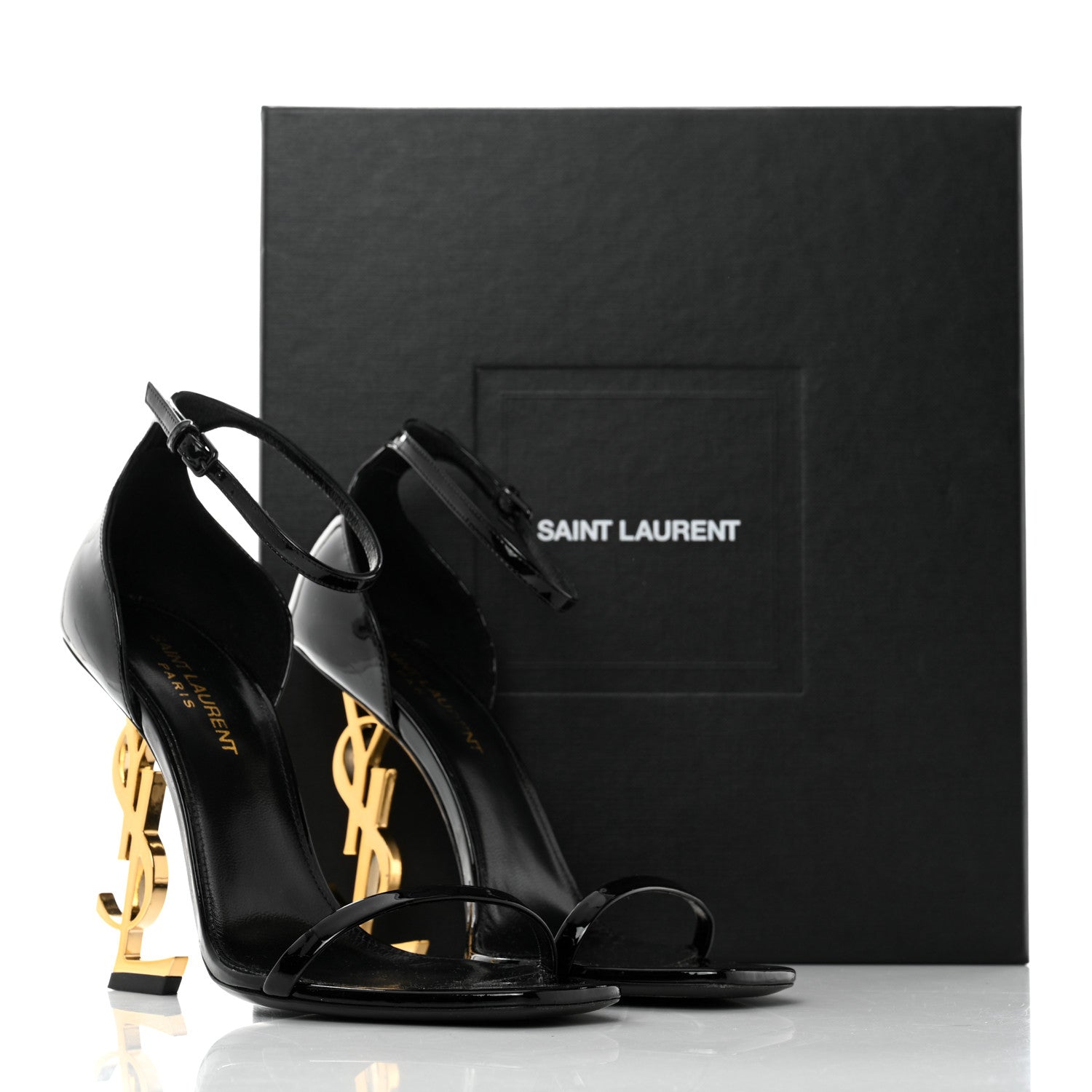 Saint Laurent Patent Calfskin Opyum 110 Sandals 37.5 Black Gold 9 of 9