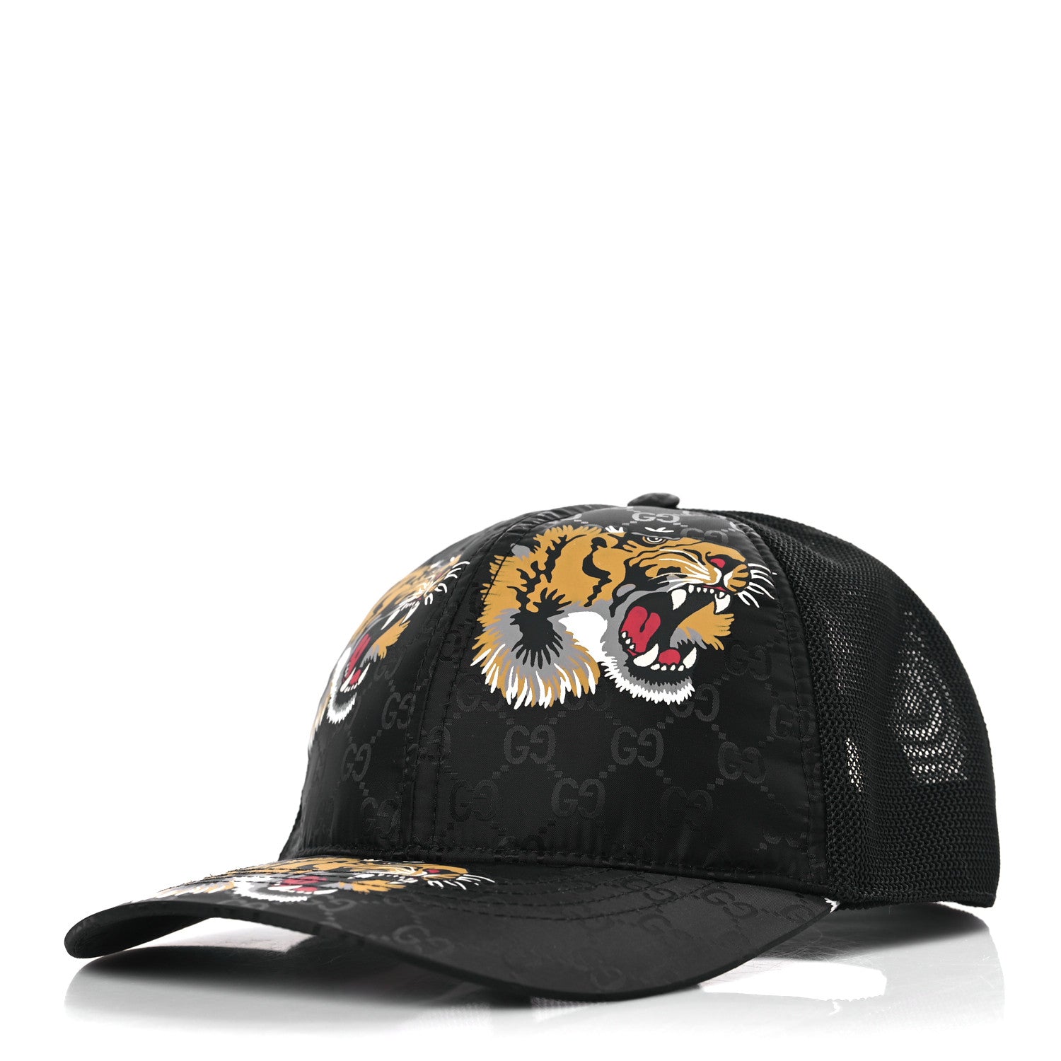 Gucci GG Supreme Monogram Tiger Print Baseball Hat L Black 1253958