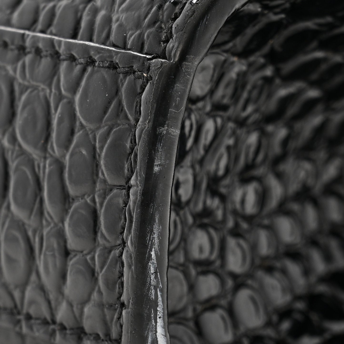Calfskin Crocodile Embossed Medium Classic Monogram Kate Tassel Satchel Black