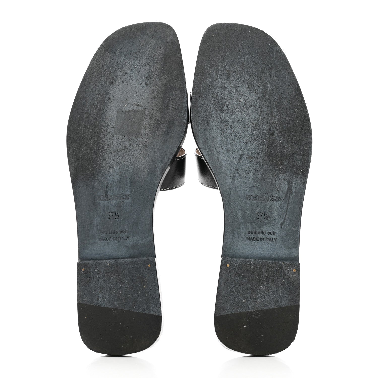 Hermes Box Calfskin Oran Sandals 37.5 Black 5 of 9