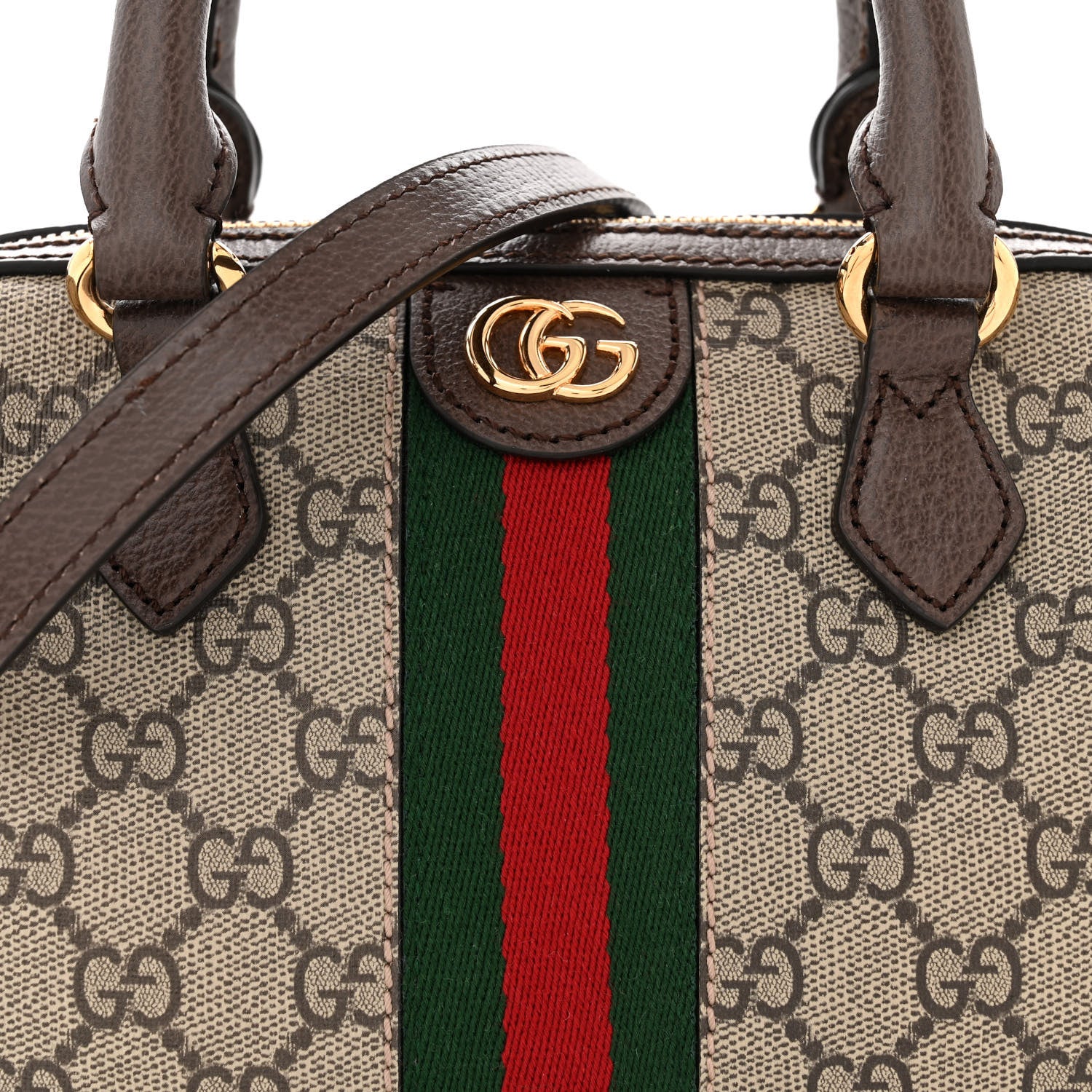 Gucci GG Supreme Monogram Textured Dollar Calfskin Web Mini Ophidia Top Handle Bag Beige Ebony New Acero 8 of 12