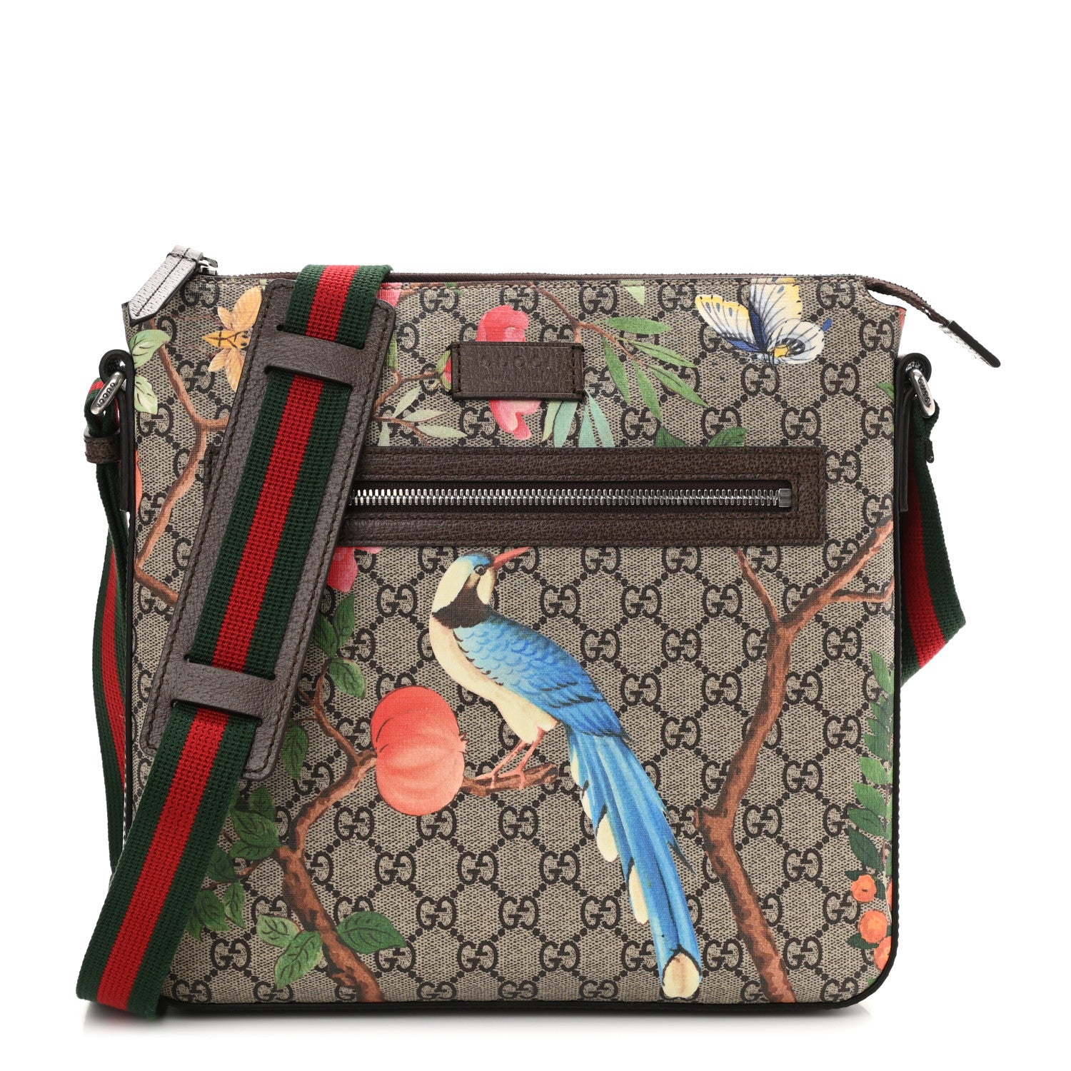 Gucci GG Supreme Monogram Tian Web Medium Flat Messenger Beige Multicolor New Acero 1 of 10
