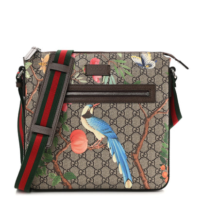 Gucci GG Supreme Monogram Tian Web Medium Flat Messenger Beige Multicolor New Acero 1 of 10