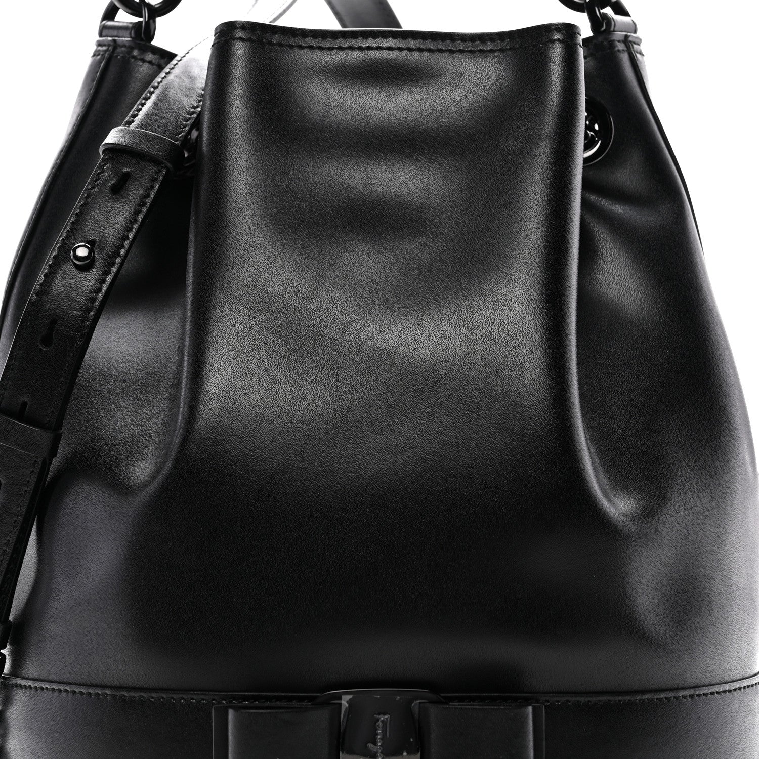 Salvatore Ferragamo Calfskin Bow Bucket Bag Black 7 of 9