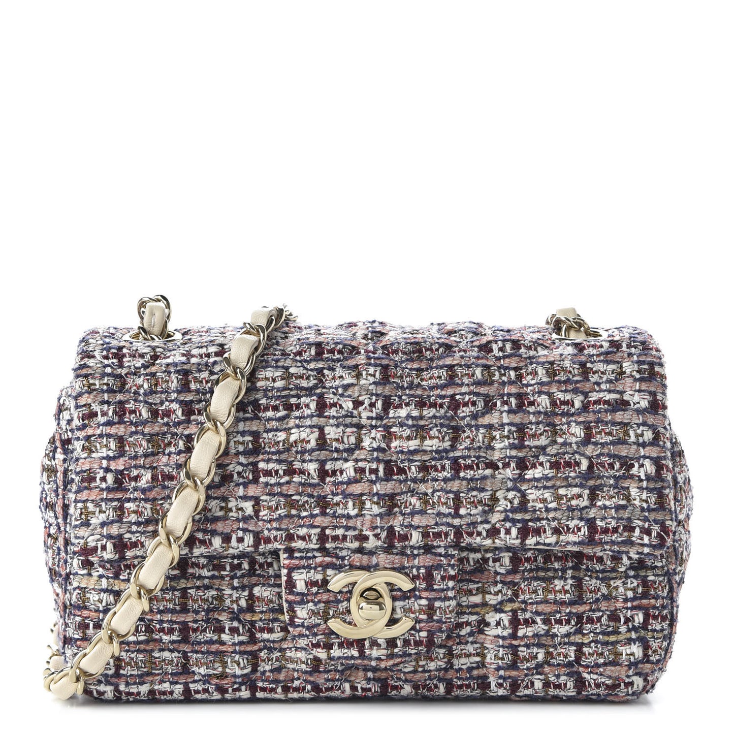 Tweed Quilted Mini Rectangular Flap Pink