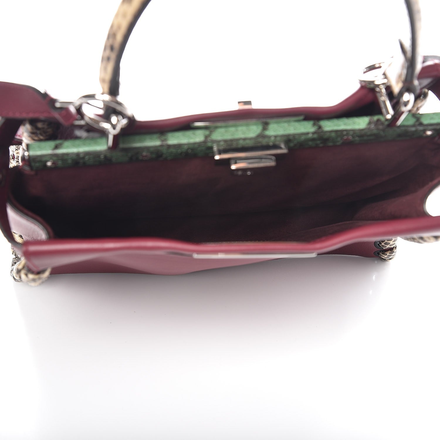 Fendi Calfskin Elaphe Lace Up Medium Peekaboo Iconic Satchel Bordeaux Beige Verde 6 of 8