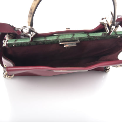 Fendi Calfskin Elaphe Lace Up Medium Peekaboo Iconic Satchel Bordeaux Beige Verde 6 of 8