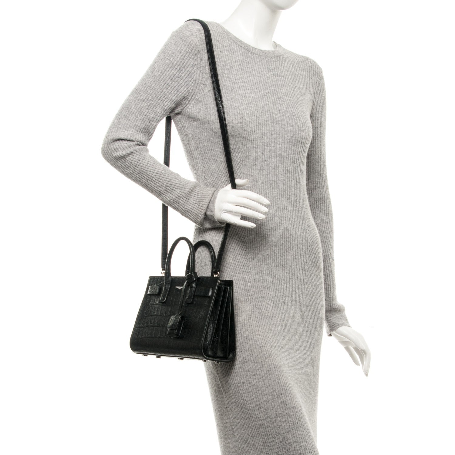 Saint Laurent Calfskin Crocodile Embossed Nano Sac De Jour Black 2 of 7