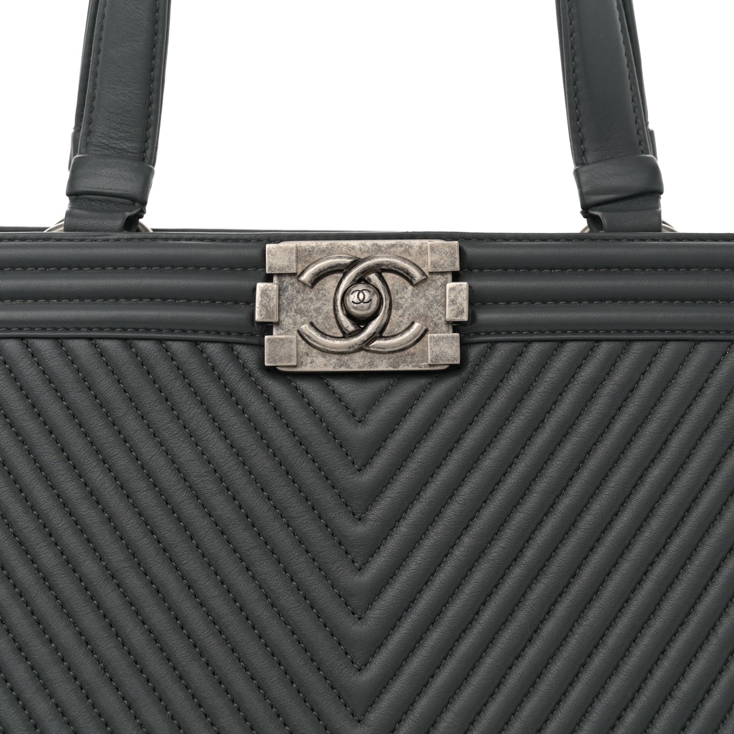Chanel Calfskin Chevron Quilted Boy Shopping Tote Grey 9 of 12