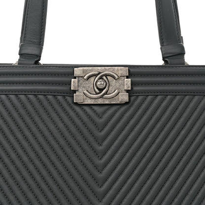 Chanel Calfskin Chevron Quilted Boy Shopping Tote Grey 9 of 12