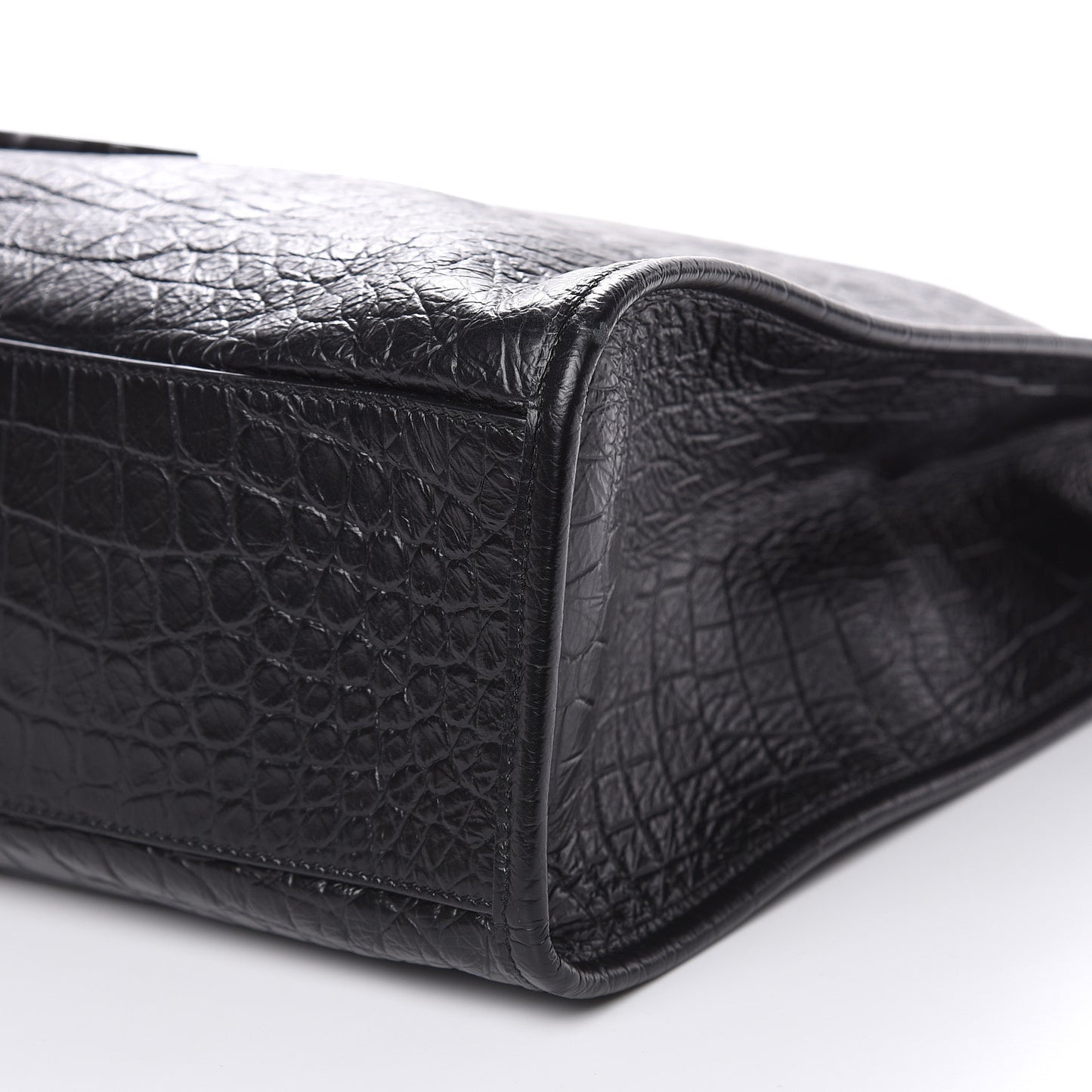 Calfskin Crocodile Embossed Monogram Large Niki Shopping Bag Black