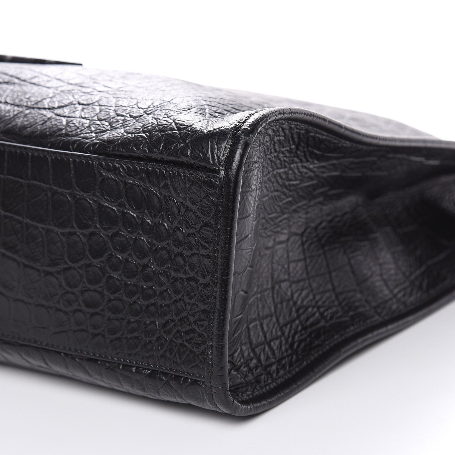 Saint Laurent Calfskin Crocodile Embossed Monogram Large Niki Shopping Bag Black 9 of 10