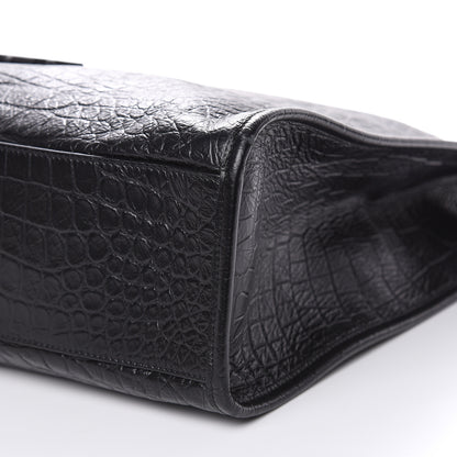 Saint Laurent Calfskin Crocodile Embossed Monogram Large Niki Shopping Bag Black 9 of 10