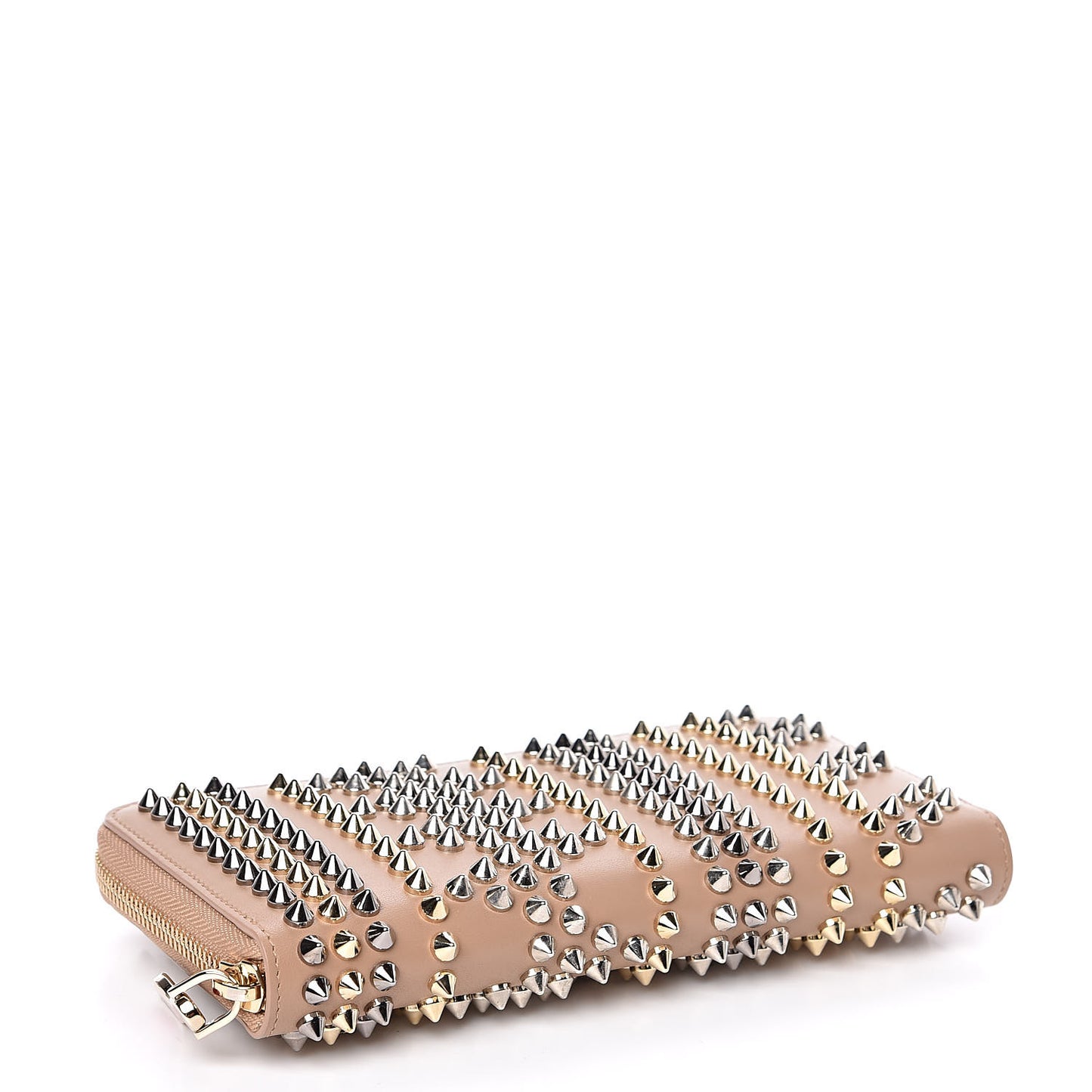 Calfskin Mix Chevron Spikes Panettone Zip Around Wallet Dune