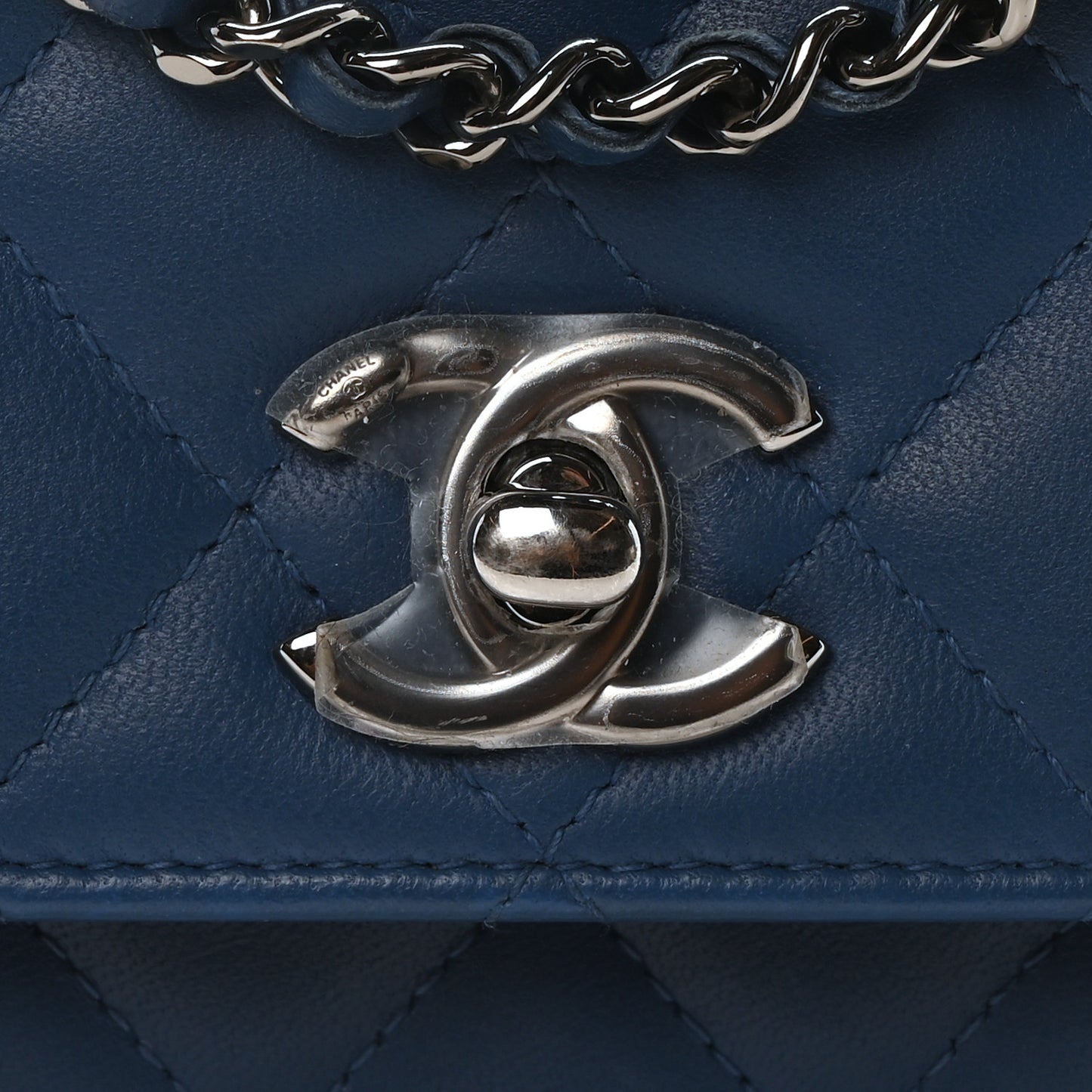 Lambskin Quilted Trendy CC Wallet On Chain WOC Blue
