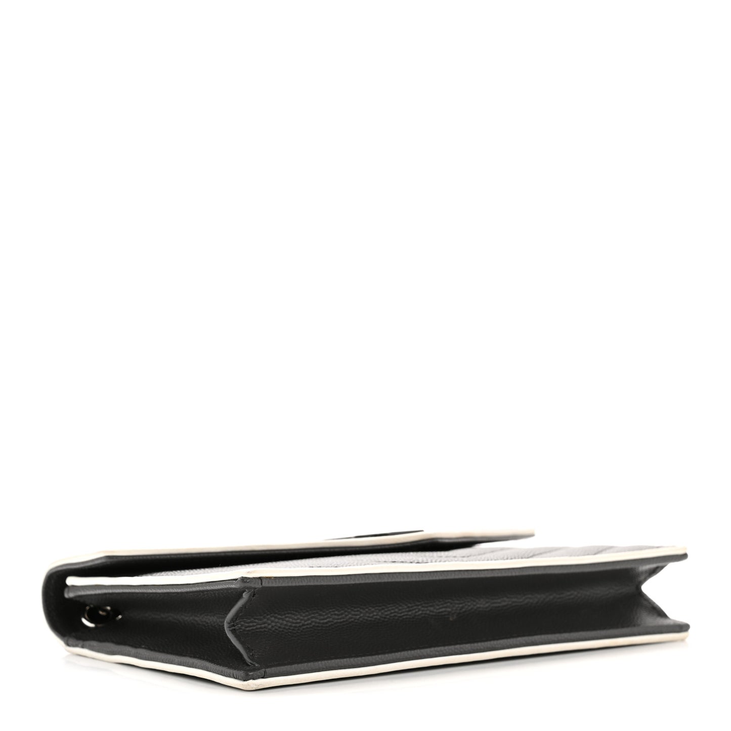 Grain De Poudre Matelasse Chevron Monogram Envelope Chain Wallet Asphalt White