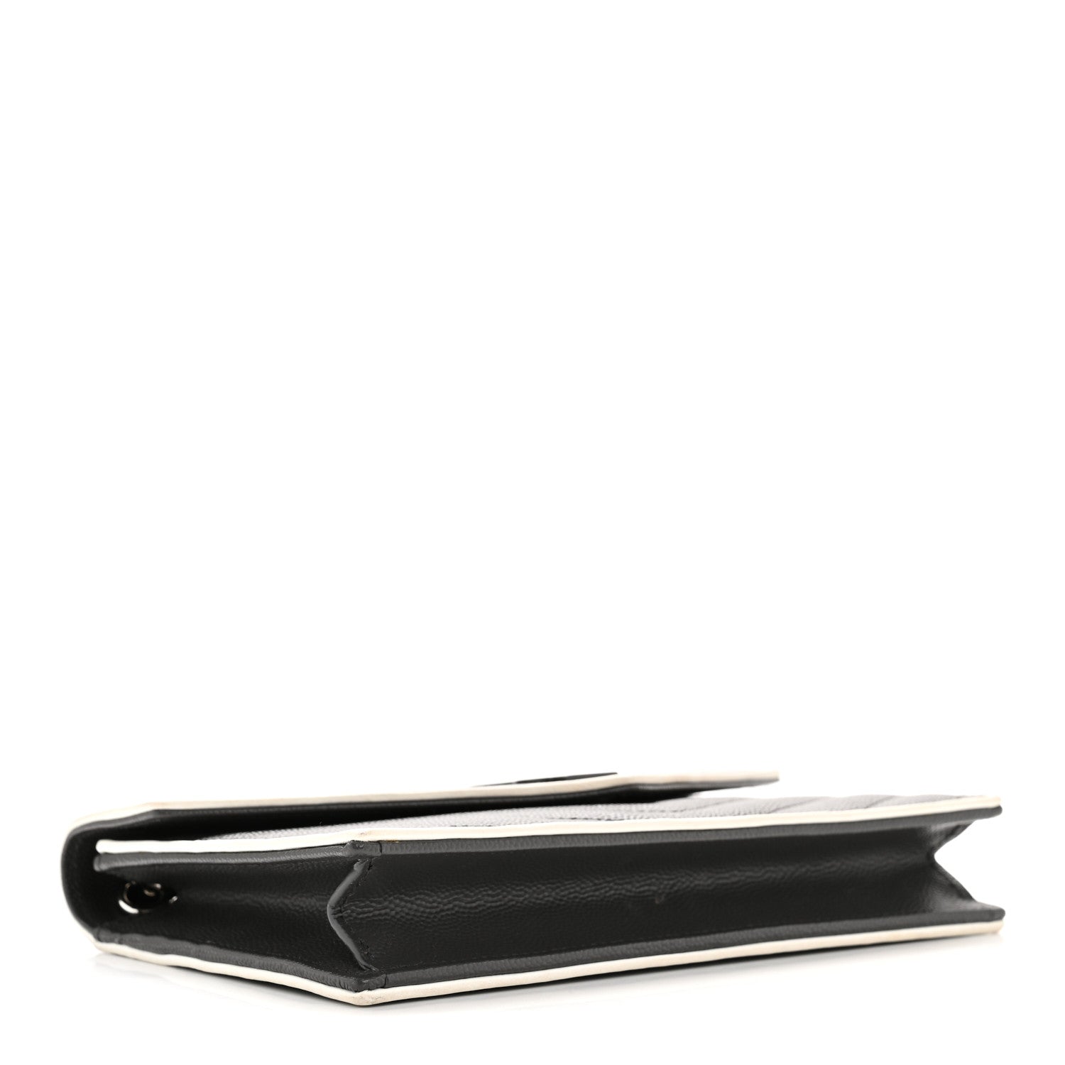 Saint Laurent Grain De Poudre Matelasse Chevron Monogram Envelope Chain Wallet Asphalt White 4 of 14