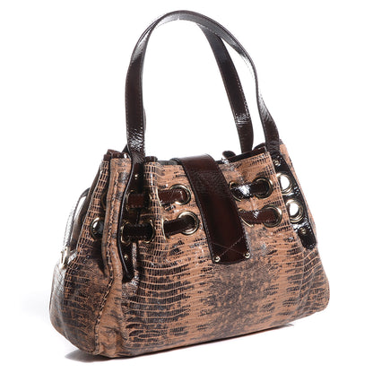 Jimmy Choo Lizard Embossed Medium Riki Brown 3 of 7