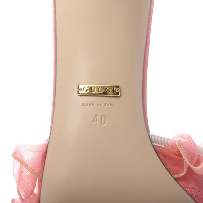 Gucci Tulle Ruffle Low Heel Slide Sandals 40 Peach White 7 of 10