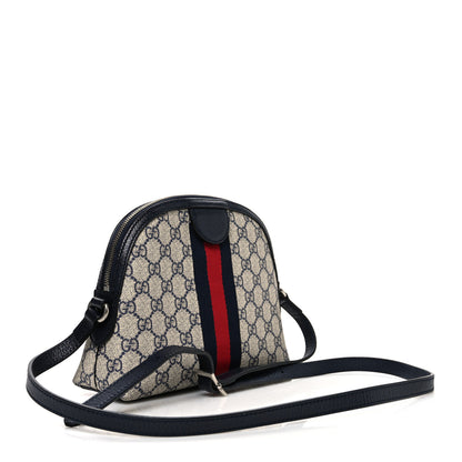 Gucci GG Supreme Monogram Textured Dollar Calfskin Web Small Ophidia Dome Shoulder Bag Beige Blue 3 of 10