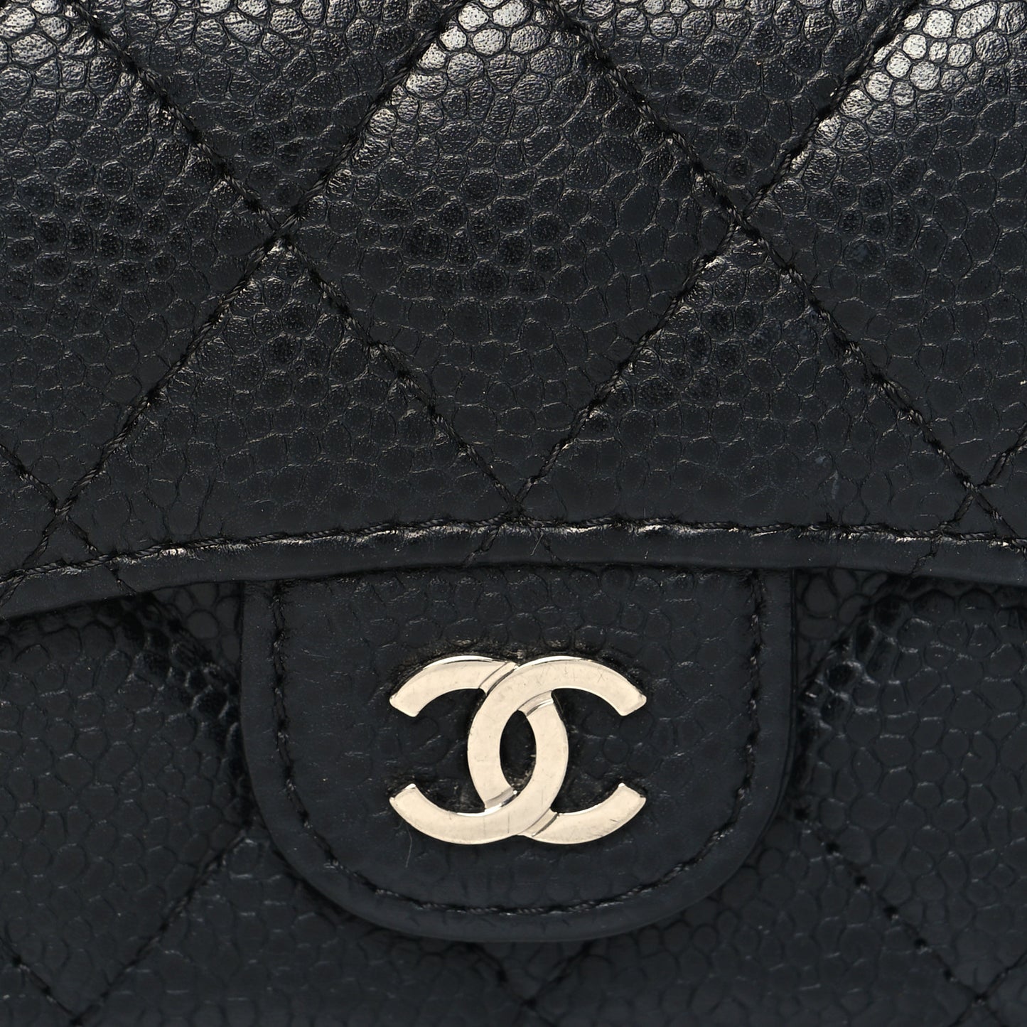 Caviar Quilted Flap Card Holder Black