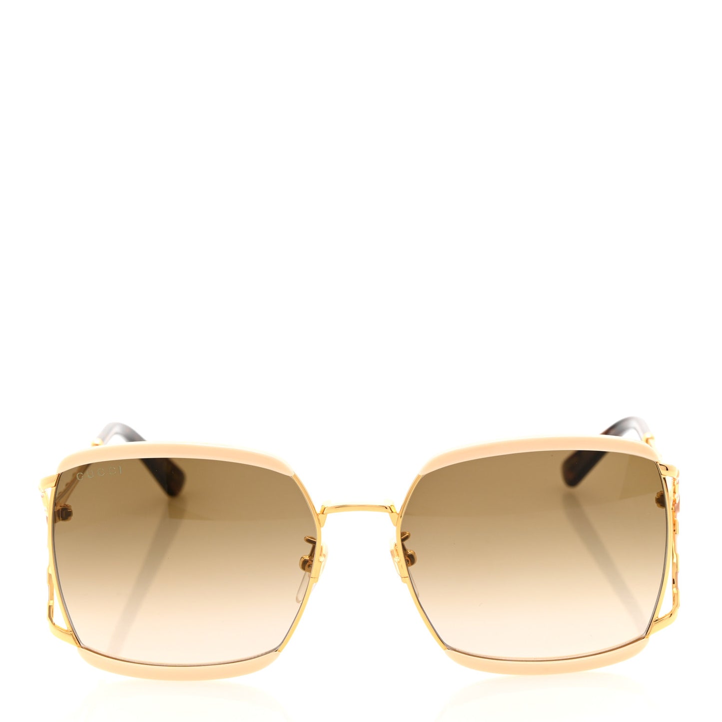 Metal Square Frame GG0593SK Sunglasses Ivory Gold Brown