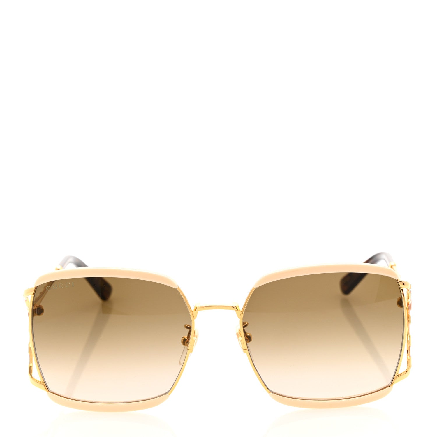 Gucci Metal Square Frame GG0593SK Sunglasses Ivory Gold Brown 2 of 8