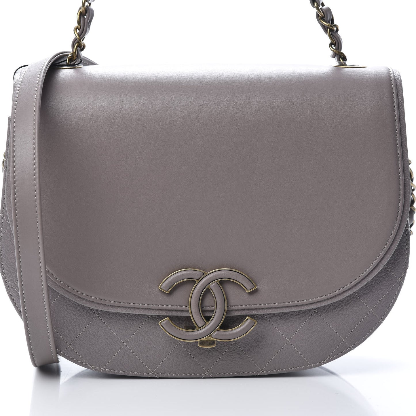 Shiny Calfskin Goatskin Quilted Medium Coco Curve Messenger Flap Grey