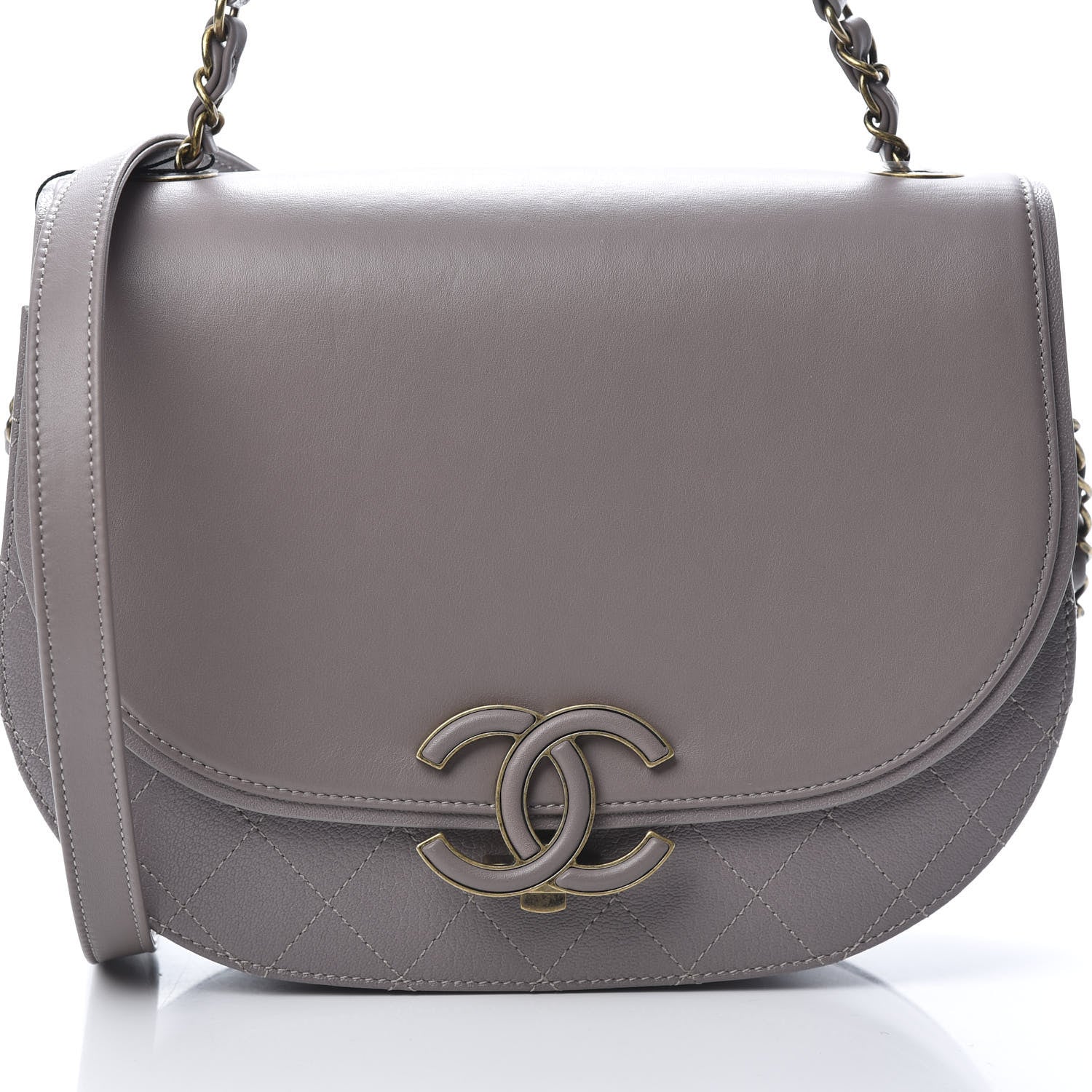 Chanel Shiny Calfskin Goatskin Quilted Medium Coco Curve Messenger Flap Grey 8 of 11