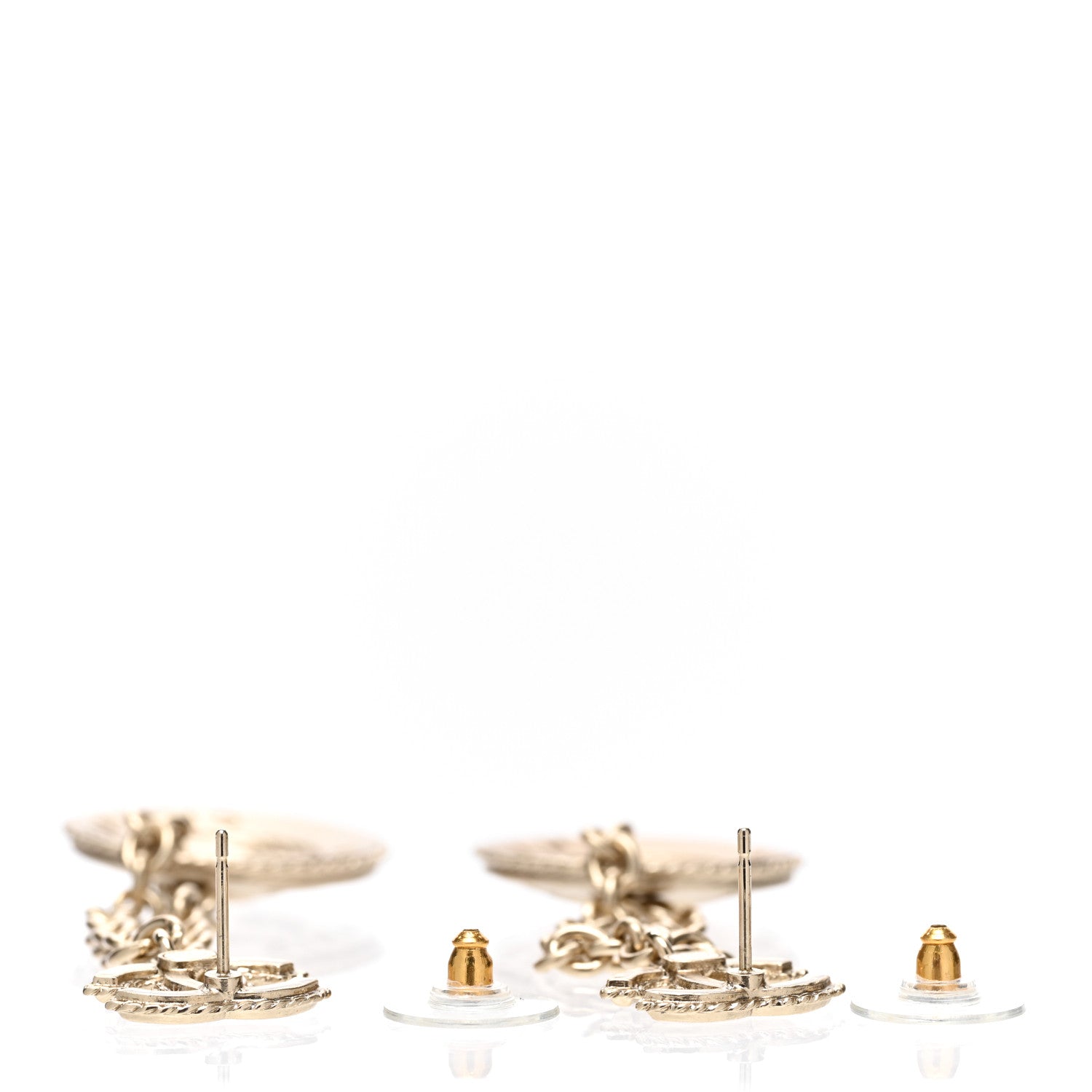 Chanel Medallion CC Drop Earrings Light Gold 3 of 4