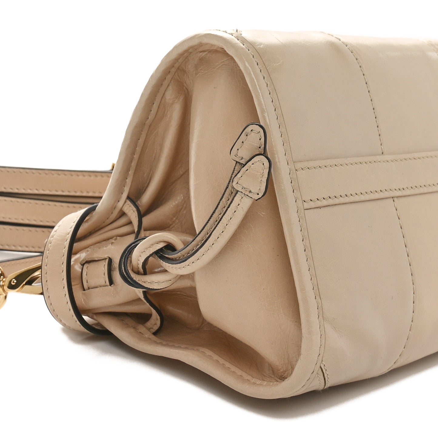 Glossy Calfskin Triangle Small Bonnie Shoulder Bag Travertine