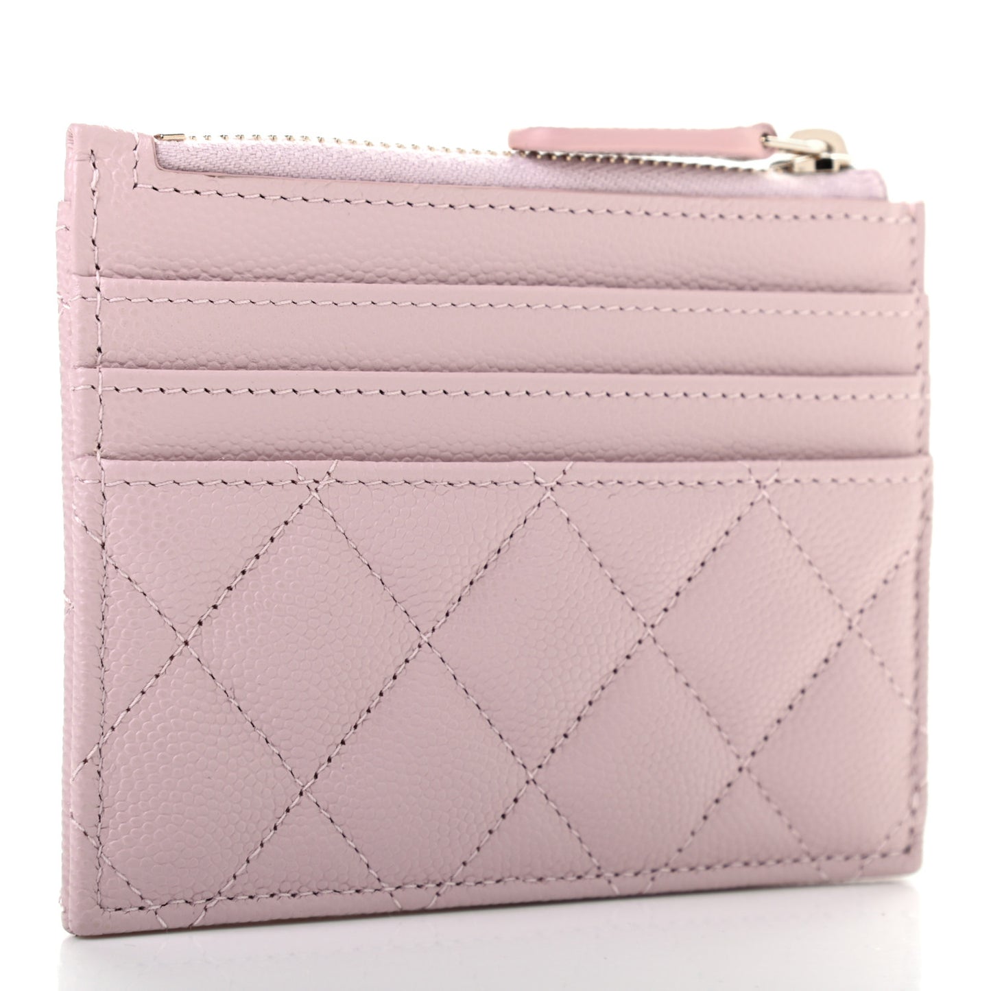 Caviar Quilted CC Zip Card Holder Light Pink