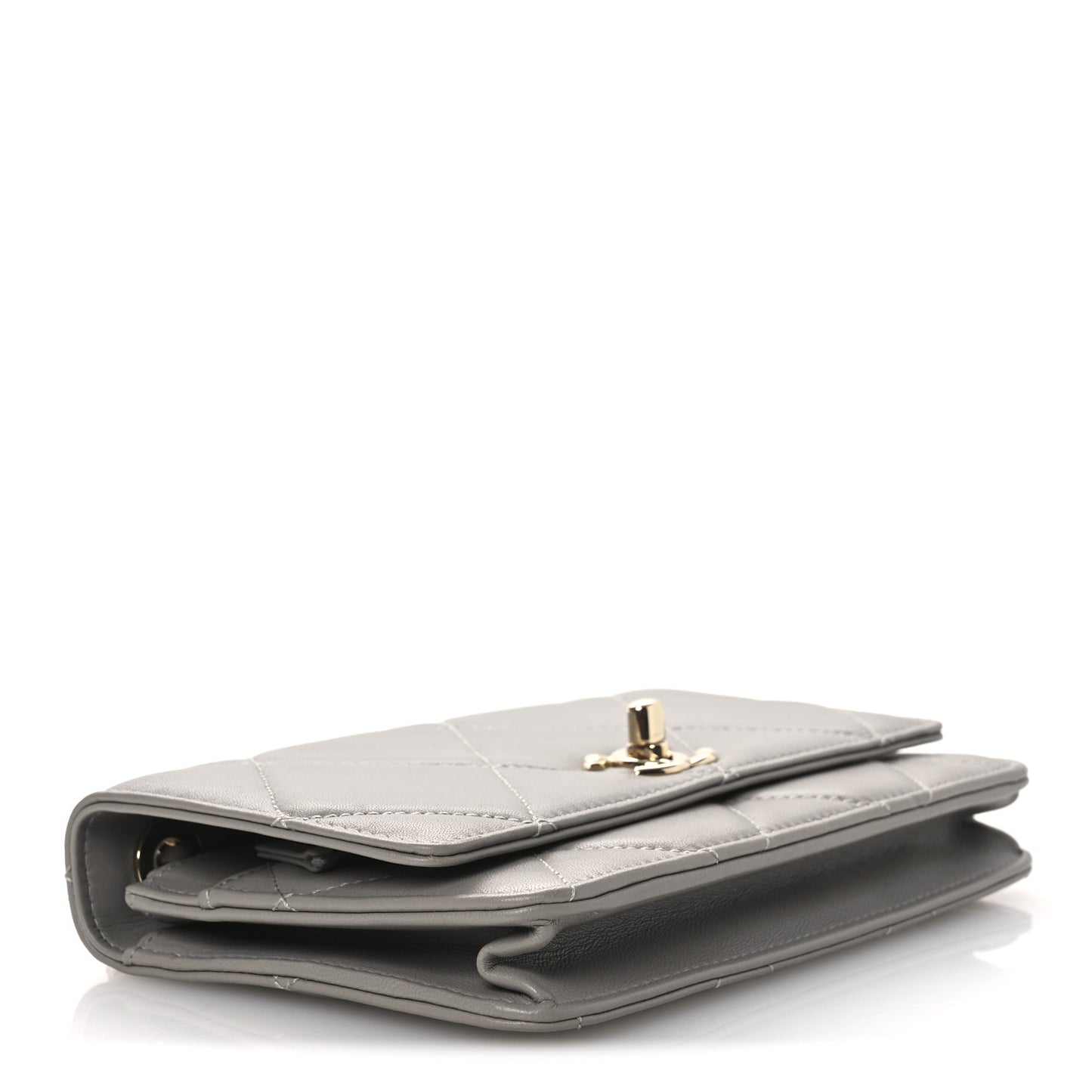 Lambskin Quilted Trendy CC Wallet On Chain WOC Grey