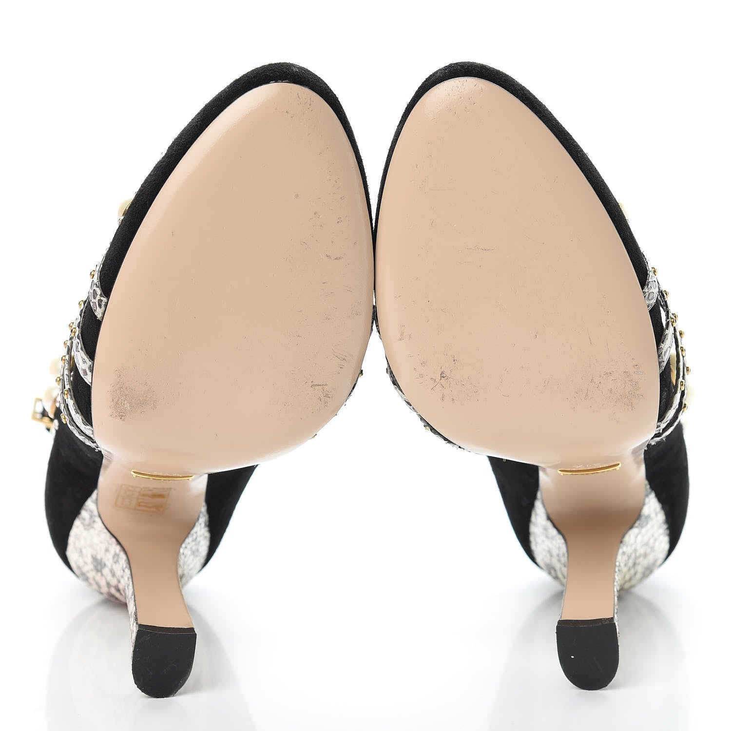 Gucci Suede Snakeskin Pearl Studded Ofelia Pumps 41.5 Black 7 of 12