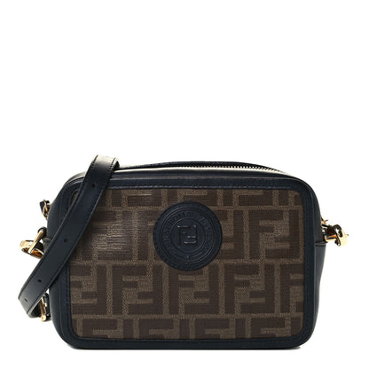Fendi Glazed Fabric Vitello Century FF 1974 Stamp Patch Mini Camera Case Mogano Panna Black 1 of 13