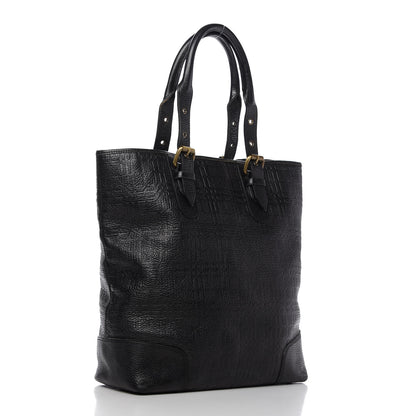 Burberry Signature Grain Calfskin Check Embossed Tote Black 3 of 12