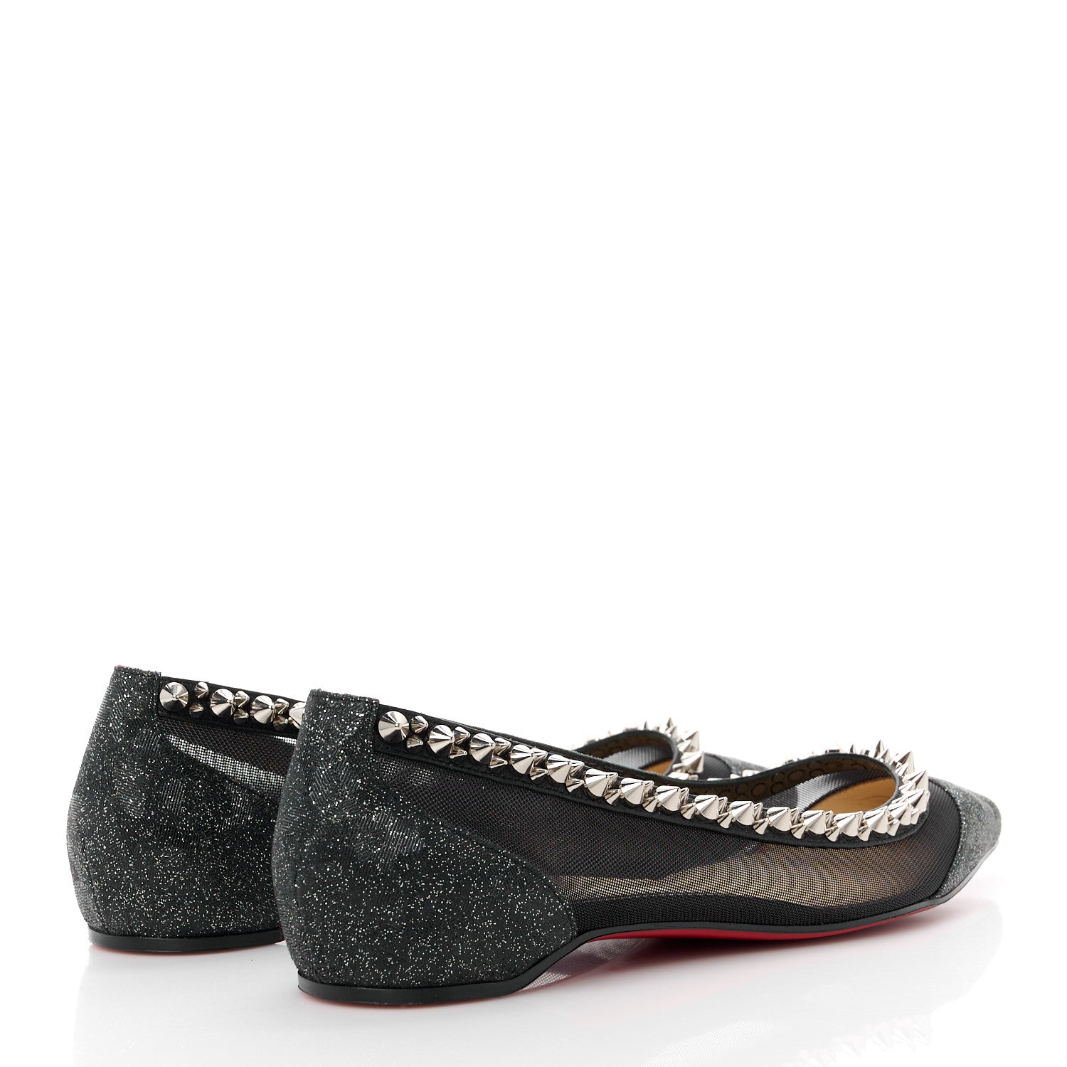 Christian Louboutin Glitter Fabric Mesh Spikes Galativi Flats 37 Black 4 of 9
